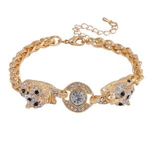 Black and White Austrian Crystal Enameled Tiger Gold Adjustable Bracelet New